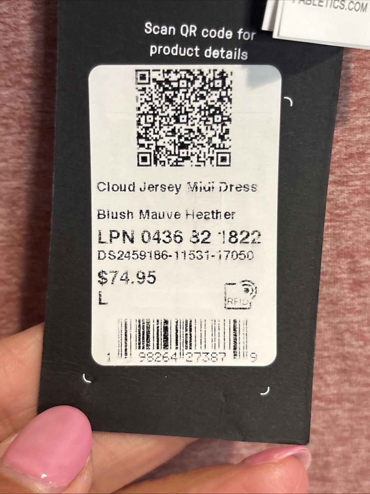 Fabletics Cloud Jersey Midi Dress Size Large Mauve Heather