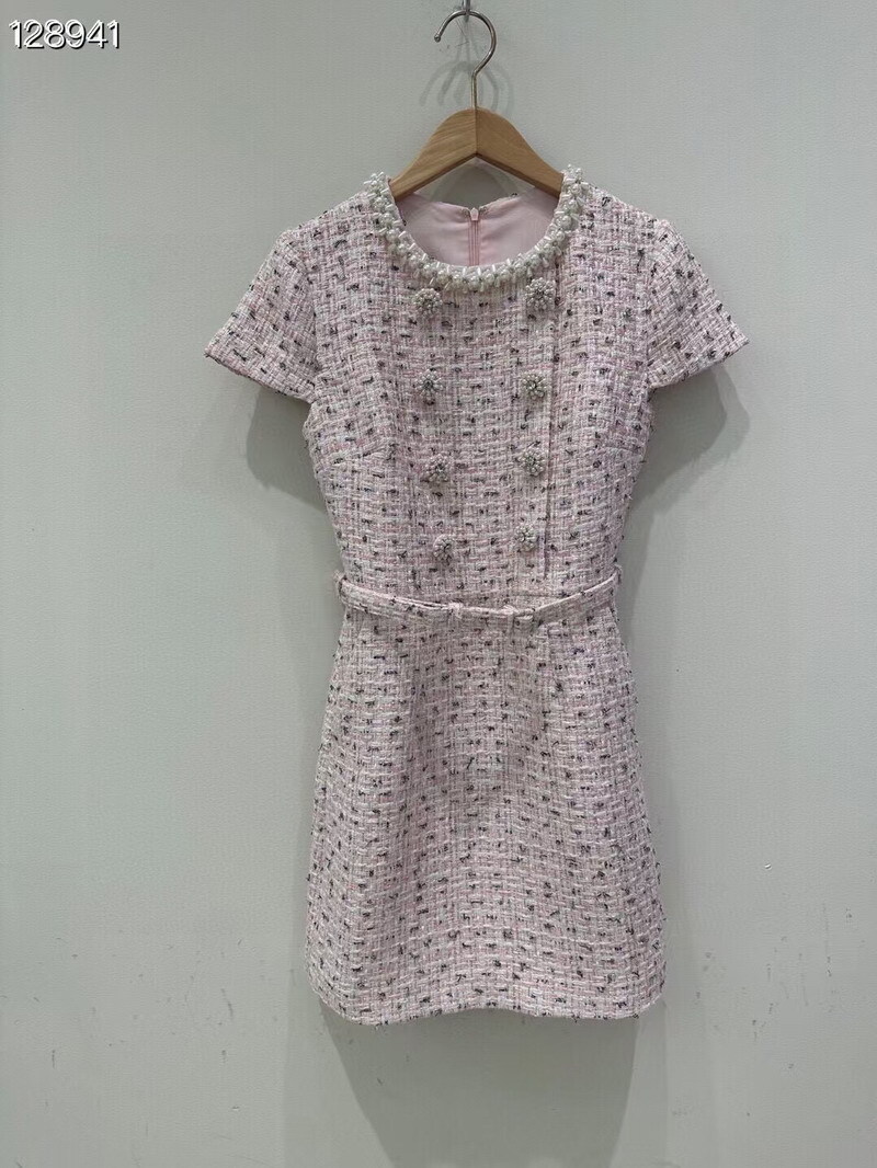 Self-Portrait tweed beading pink Crew neck dress Dresses