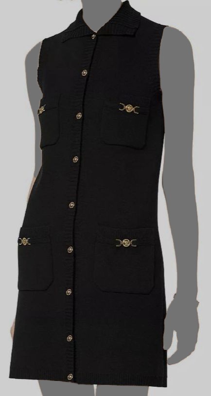 Versace Women’s Black Icon Button Up Knit Sweater Medusa Mini Dress Size 48