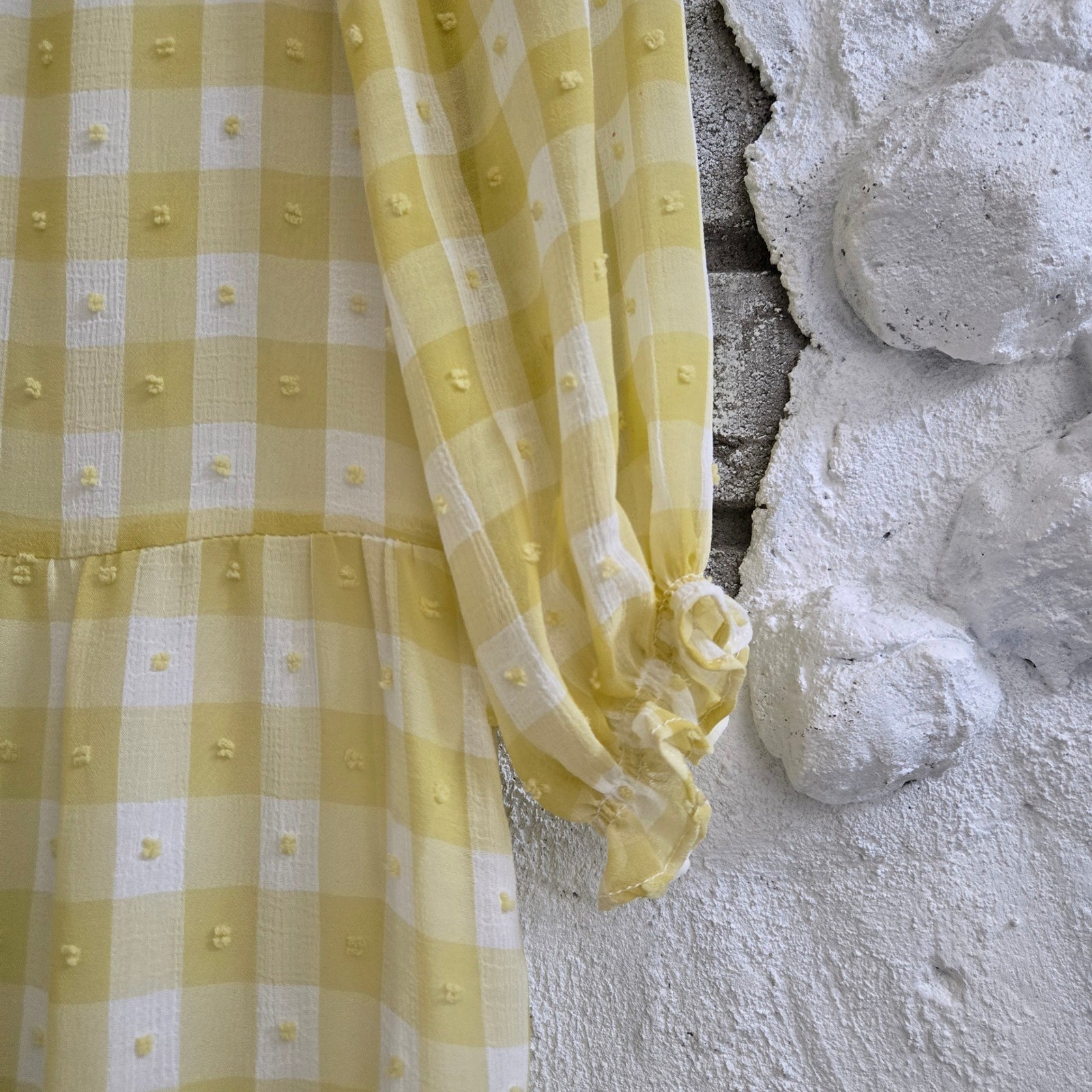 Nanette Lepore Yellow Gingham Clip Dot Tiered Midi Dress Womens Size 2