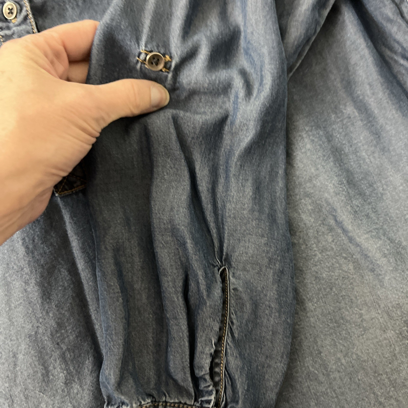 Time and Tru Blue Chambray Tunic Dress – 12-14 Lyocell Boho Casual Denim Style