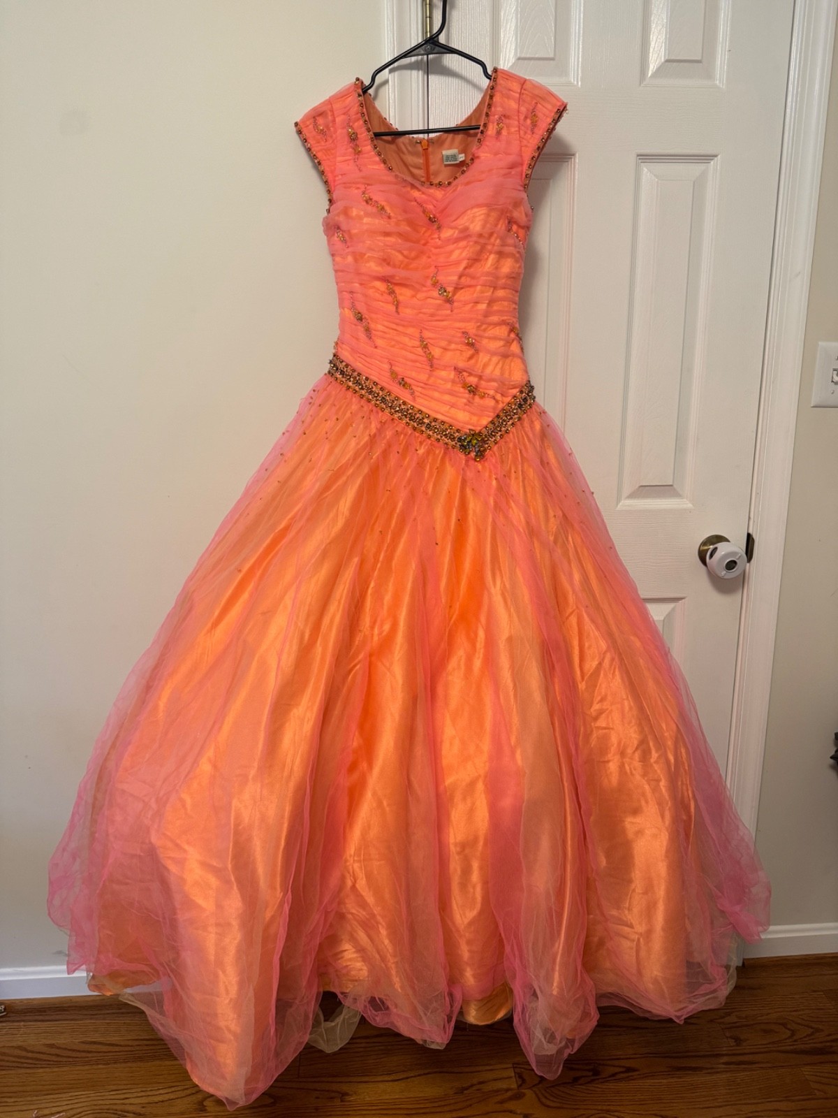Mori Lee by Madeline Gardner Ball Gown (Orange w/ Pink) (Size 2)