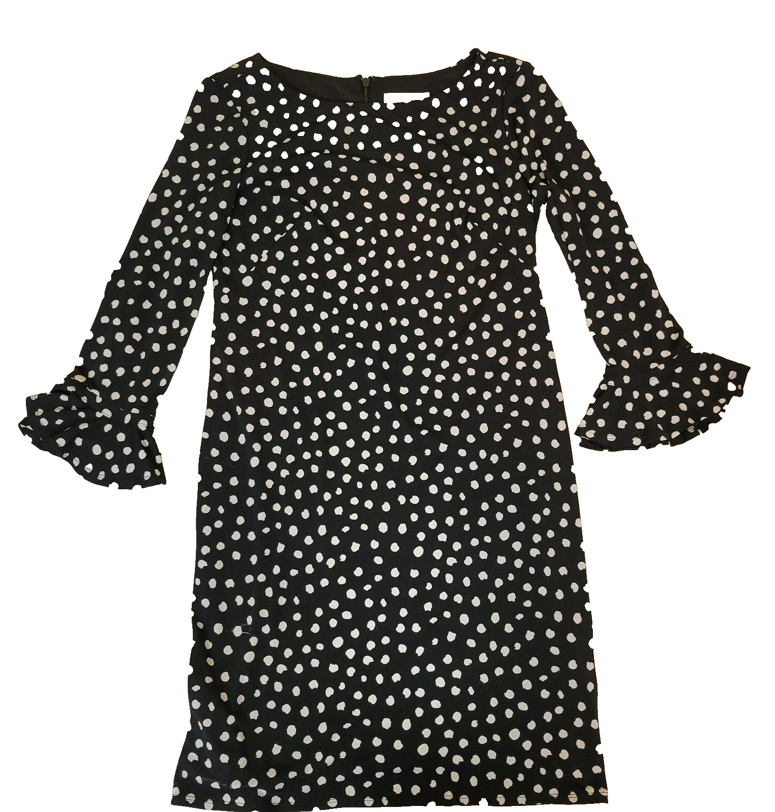 Laura Jeffries Black White Polka Dot Dress 3/4 Sleeve Lined Sheath SZ 6 zip up