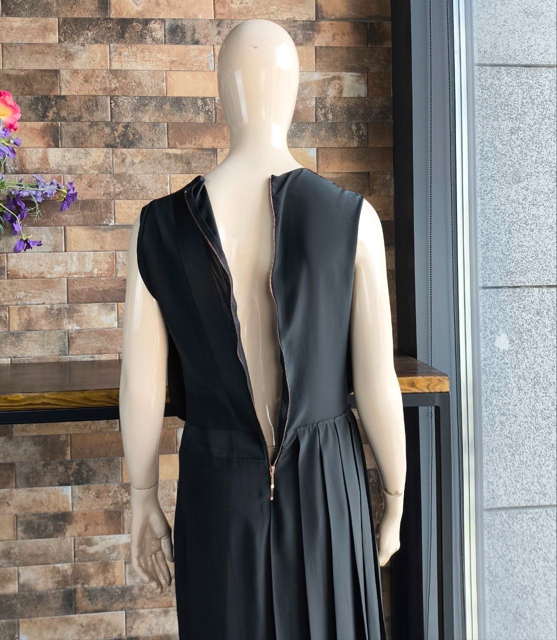 Cedric Charlier 2013 Black Asymmetric Pleated Evening Avant-garde Dress IT42