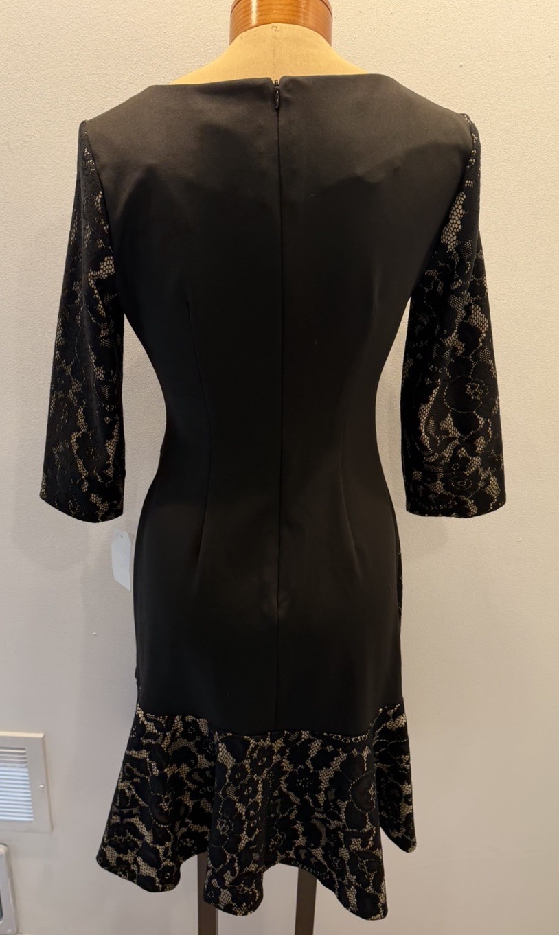 NWT Rabbit Rabbit Designs Black Lace Cocktail Dress Size 8 Fit Flare 3/4 Sleeve