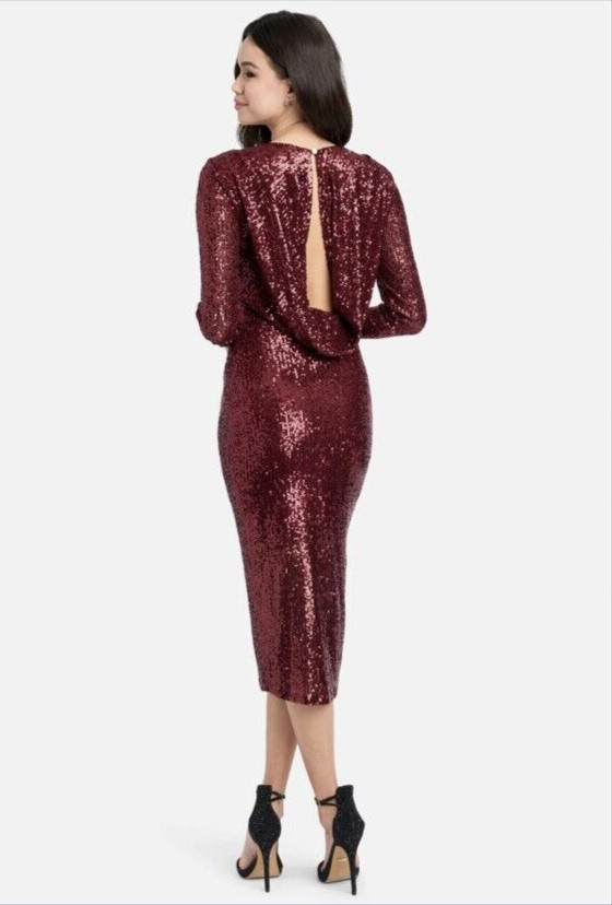 NWT Bebe SIZE XL Merlot Sequined Cowl back Midi Dress Elegant, Attractive $200
