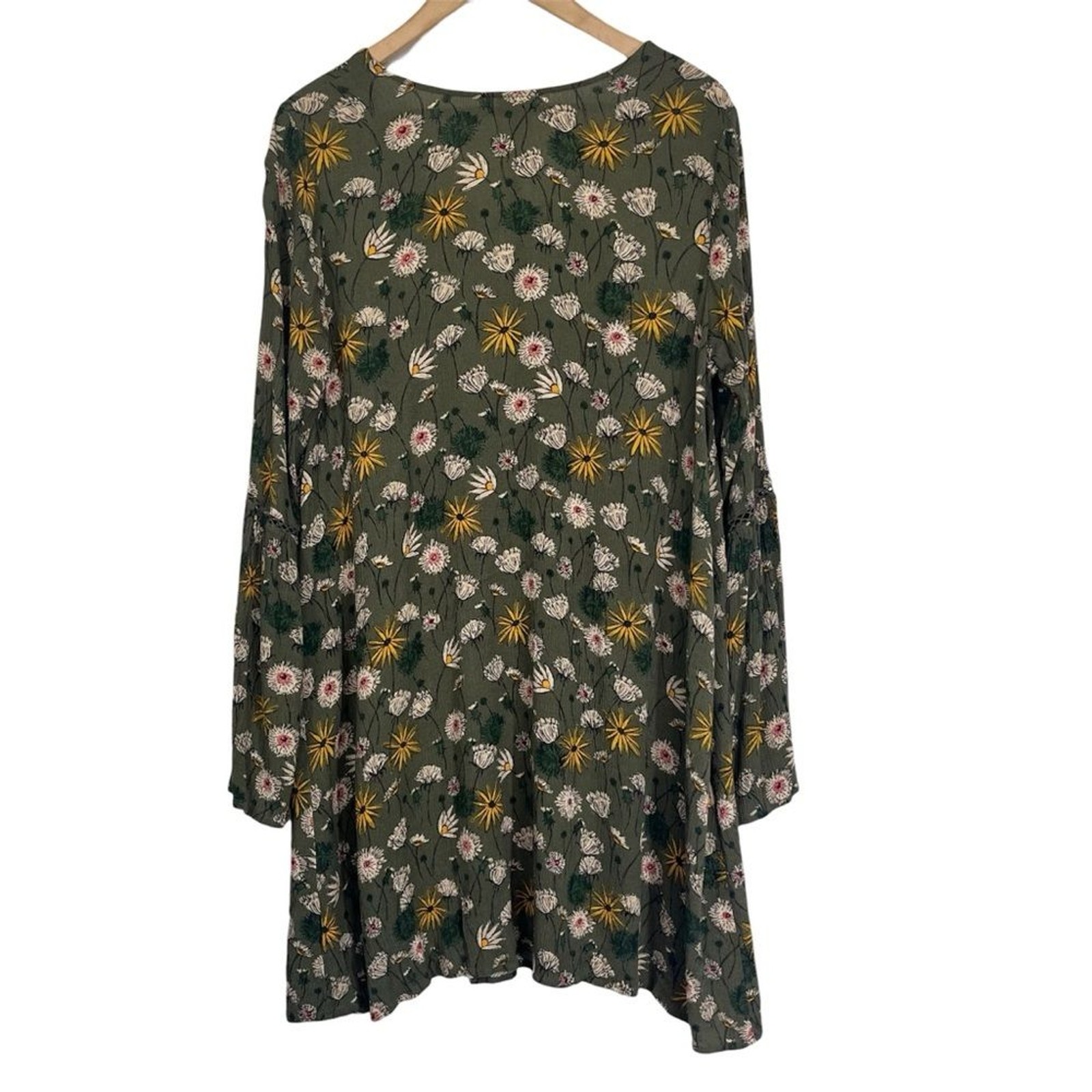 Mossimo Supply Co. Olive Green Floral Bell-Sleeve Dress XL