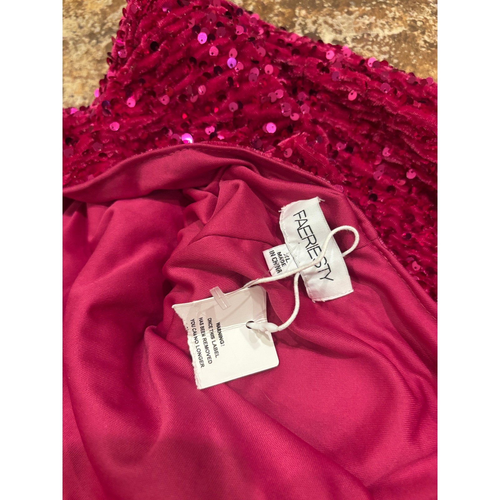 Faeriesty Sequin Mermaid Gown Womens XL Pink Ruffle Tulle Formal Dress NWT