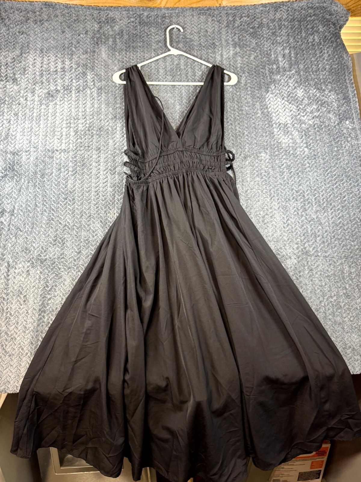 Vintage Hint of Blush Peasant Dress Women XL Black Elasticated Sleeveless V Neck