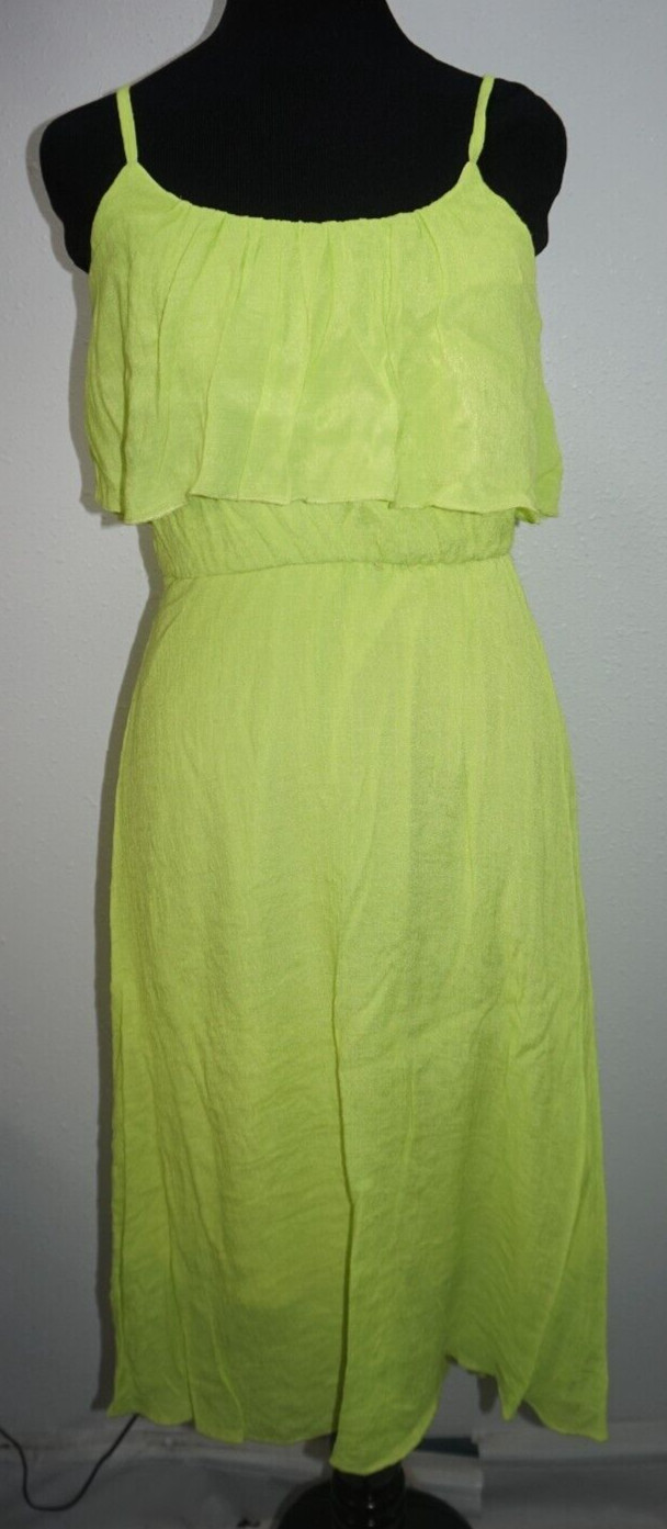 Maurices Neon Green A Line Tank Top Ruffle Peasant Dress Sz M Hi Lo Hemline