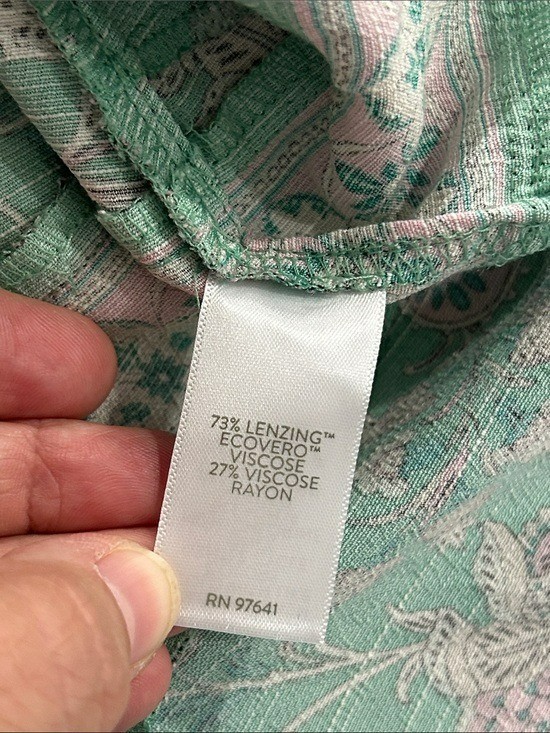 J. Jill Border-Printed Flounced-Hem Green and Pink Floral Dress – XLP