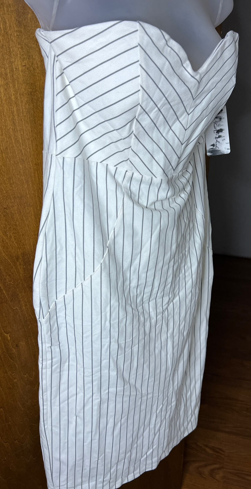 Strapless Pin Stripe Stretch Zip Back Bodycon Pencil Dress NWT Large
