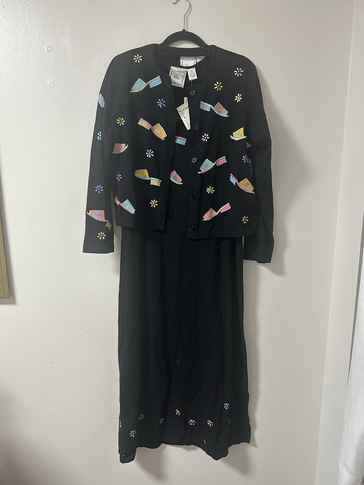 ICONIC NWT Michael Simon Set Shoe Print Embroidered Button Down And Dress