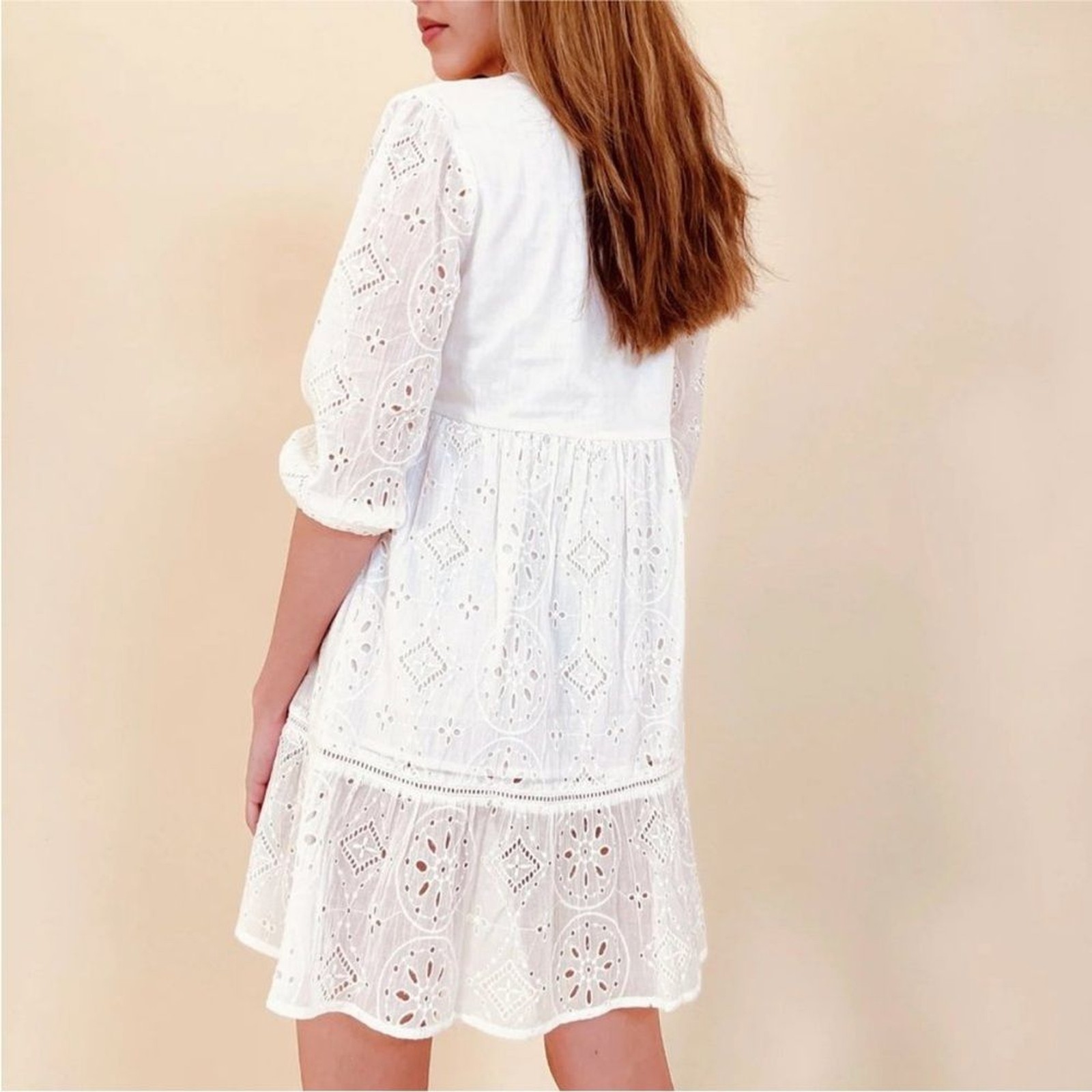 Debbie Katz South Beach Bree Eyelet Swim Coverup White 3/4 Sleeve Dress XL