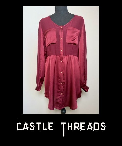 Women Ark & Co Burgundy Red Dress Long Sleeve V-Neck Snap Closure Size Small