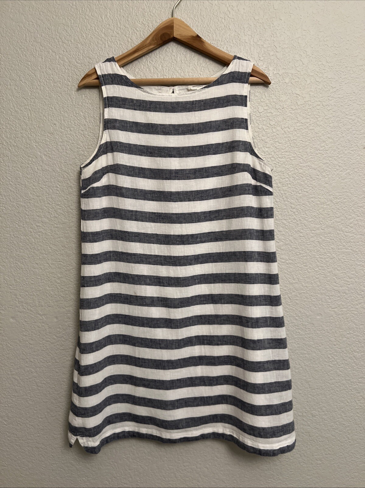 Beach Lunch Lounge Shift Tunic Dress Striped Coastal Cottage Boho Linen Blend