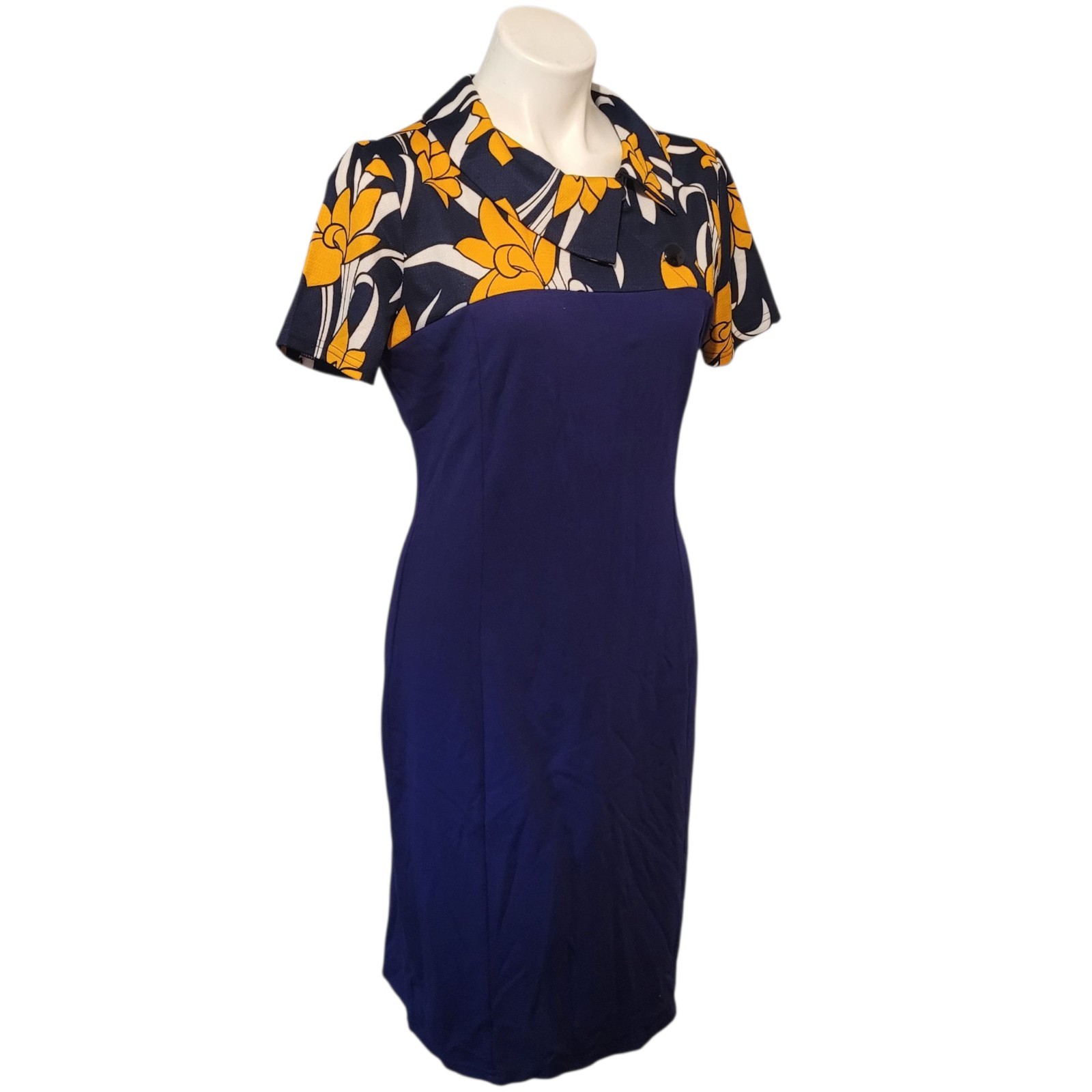 Homeyee Retro Dress Size XL Navy And Yellow Modern Does 70s