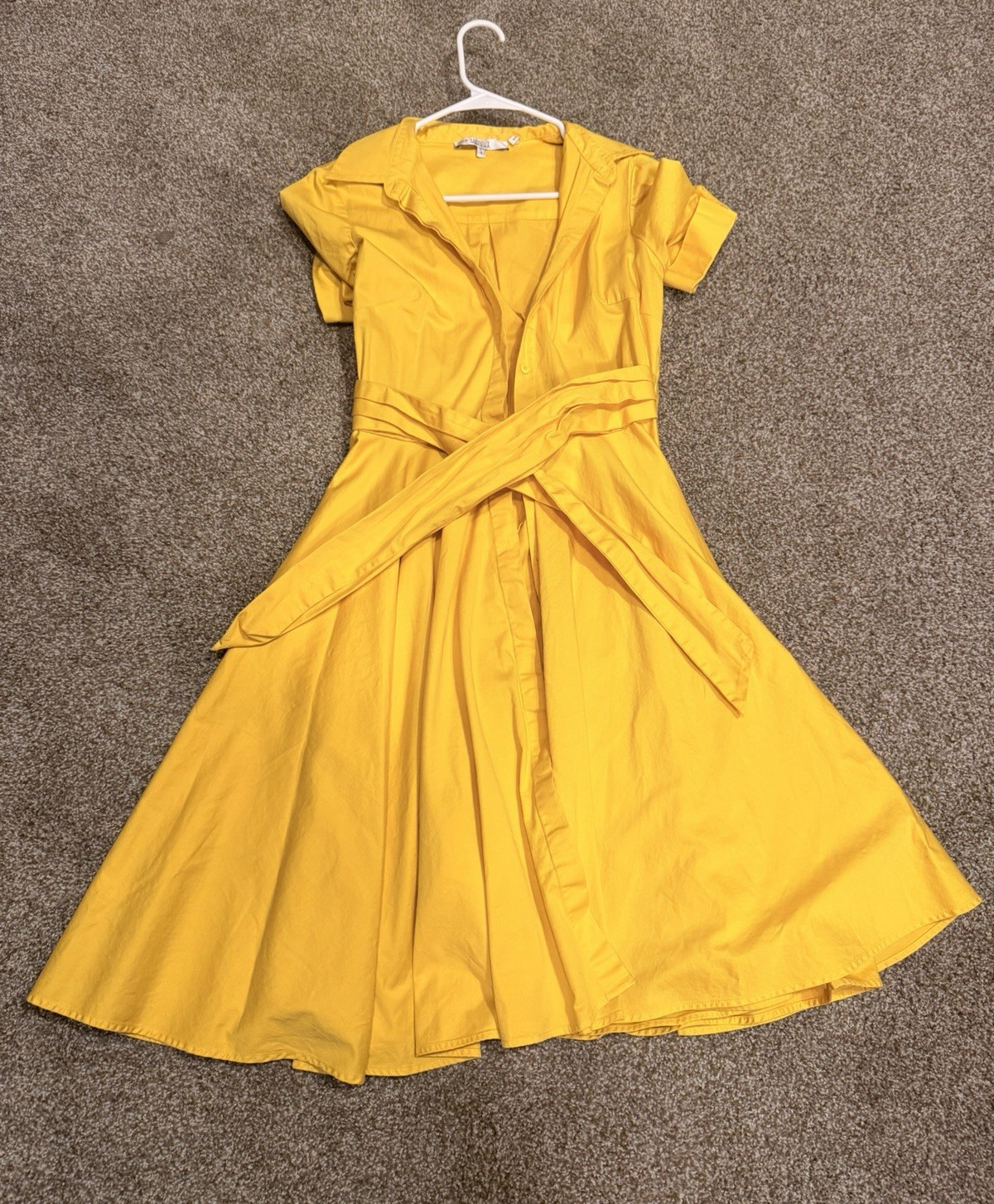 Badgley Mischka Yellow Fit & Flare Shirt Dress, Collared Button Front, 4