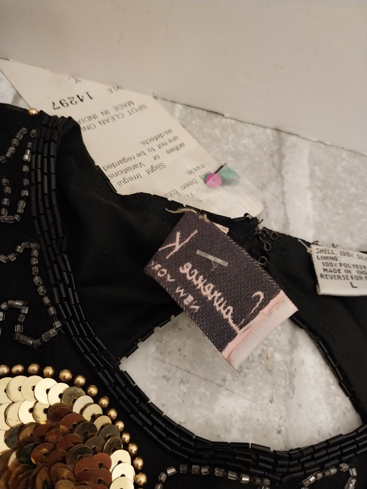Vtg Laurence Kazar Beaded Sequin Cocktail Dress Size L Black Christmas NWT