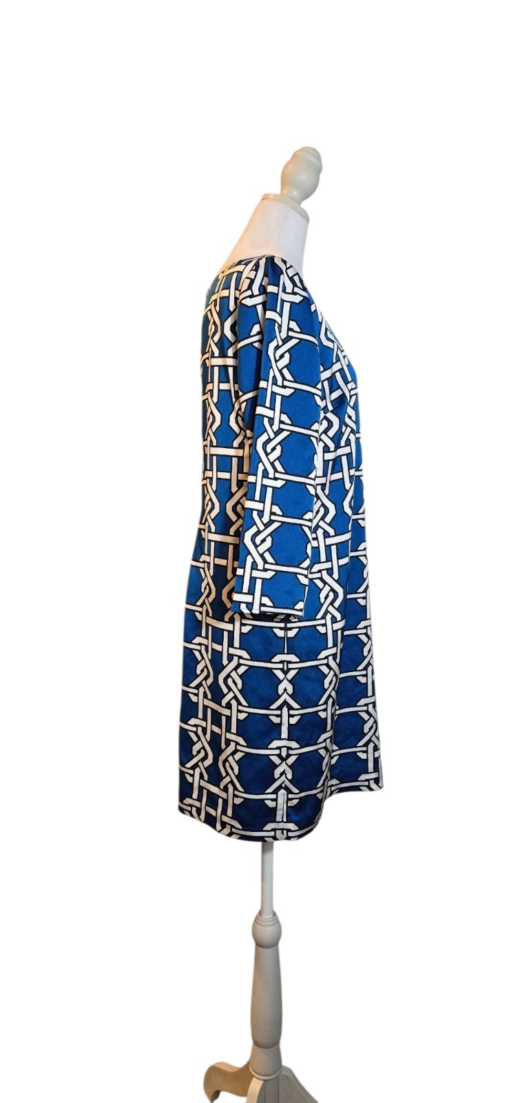 The Limited Geometric Shift Dress Boat Neck 3/4 Sleeve Blue White Black Zip S