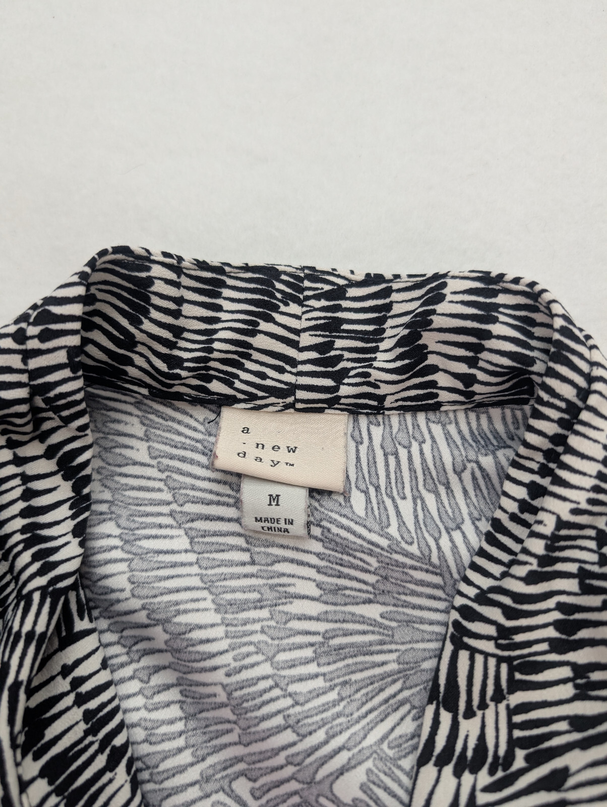A New Day Women’s Dress Size M Black White Midi Belted Faux Wrap