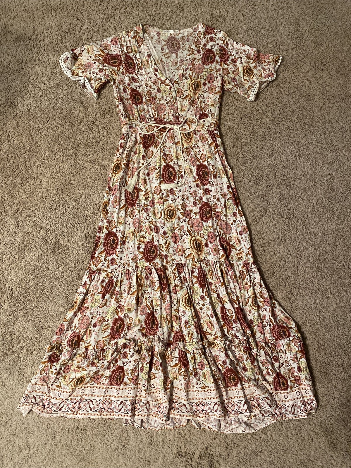 Women’s R. VIVIMOS Pink Floral Maxi Dress Size Small 4/6