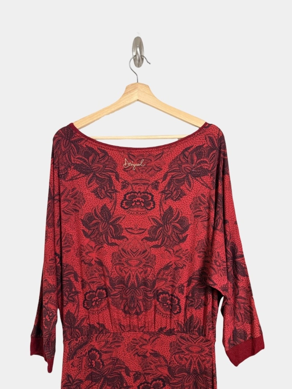 DESIGUAL Indira Red Floral Paisley Mini Dress Casual Summer, Sz L