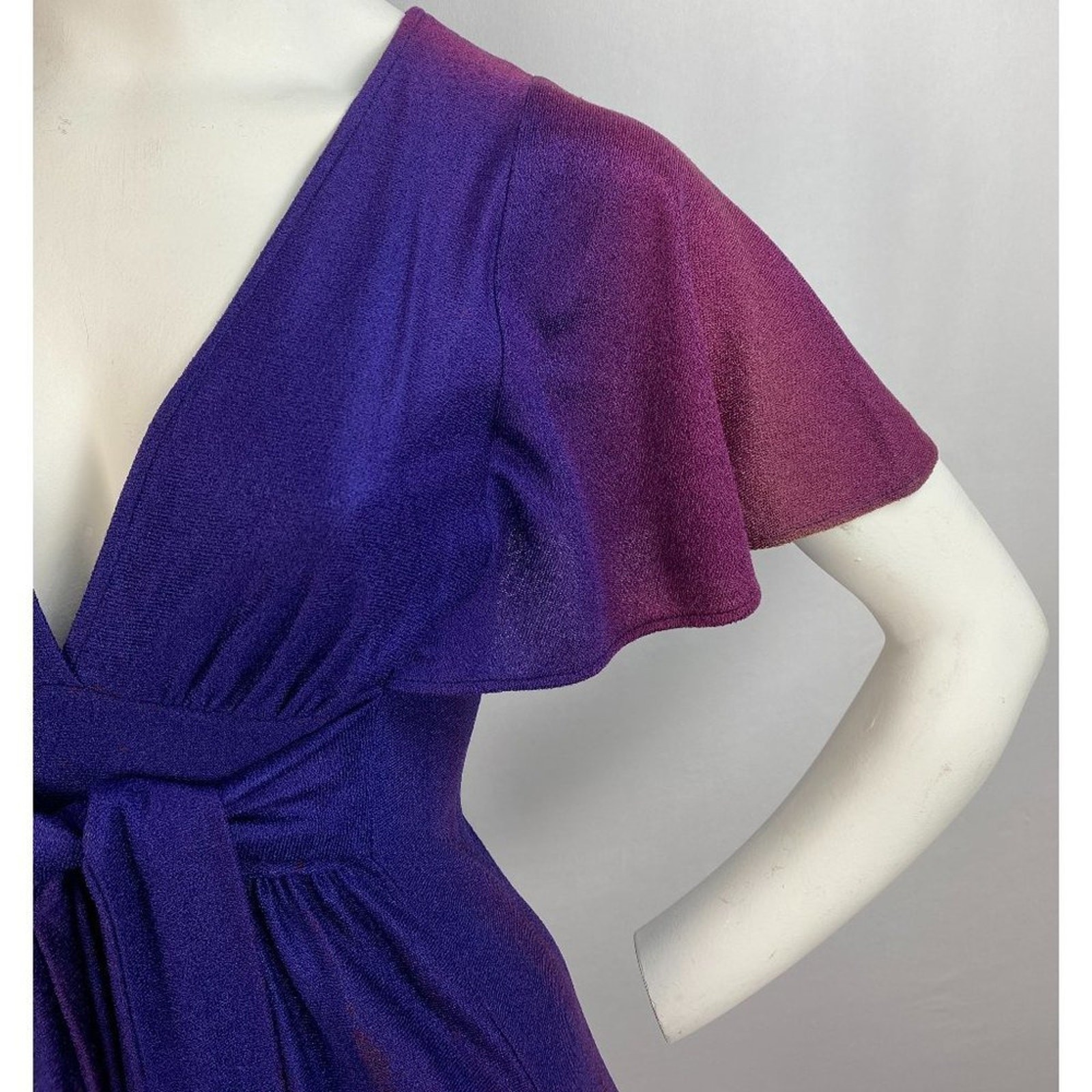 Vintage Terry Cloth Cap Sleeve Tie Maxi Dress Gradient Purple Pink sz 4