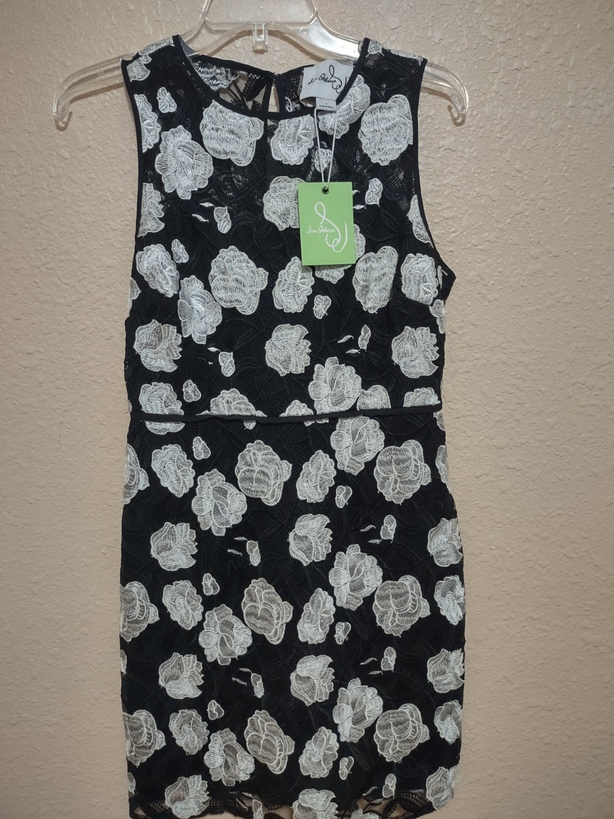 New SAM EDELMAN Floral Embroidered S Lace Sheath Black/White Dress Size 0