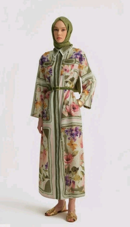 Armine Elbise Button Up Maxi Dress Women’s 12 Floral Pockets Belted
