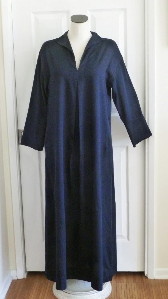 Ocean+Main Black Navy Cotton Front Pleat Caftan Maxi w/Pockets S/M $355 USA Made