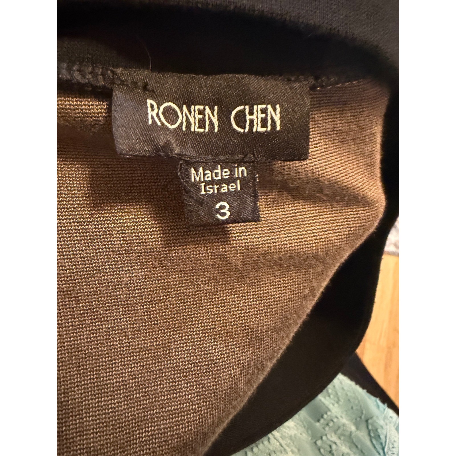 RARE Ronen Chen Israel Stretchy Earth Toned V-Neck Midi Dress Tulip Skirt L