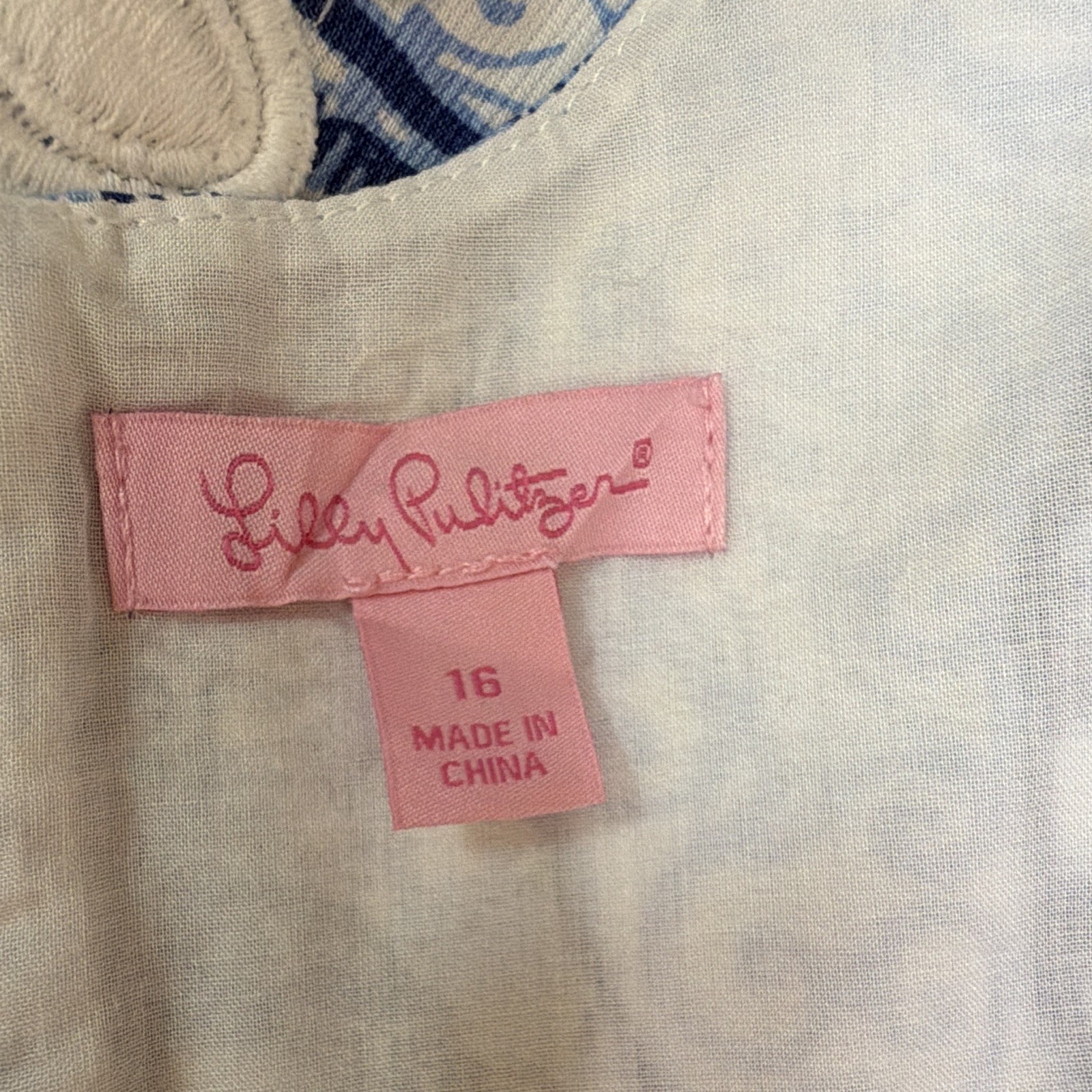 Lilly Pulitzer Blue White Seashell Print Sheath Dress Sleeveless Zip Cotton 16
