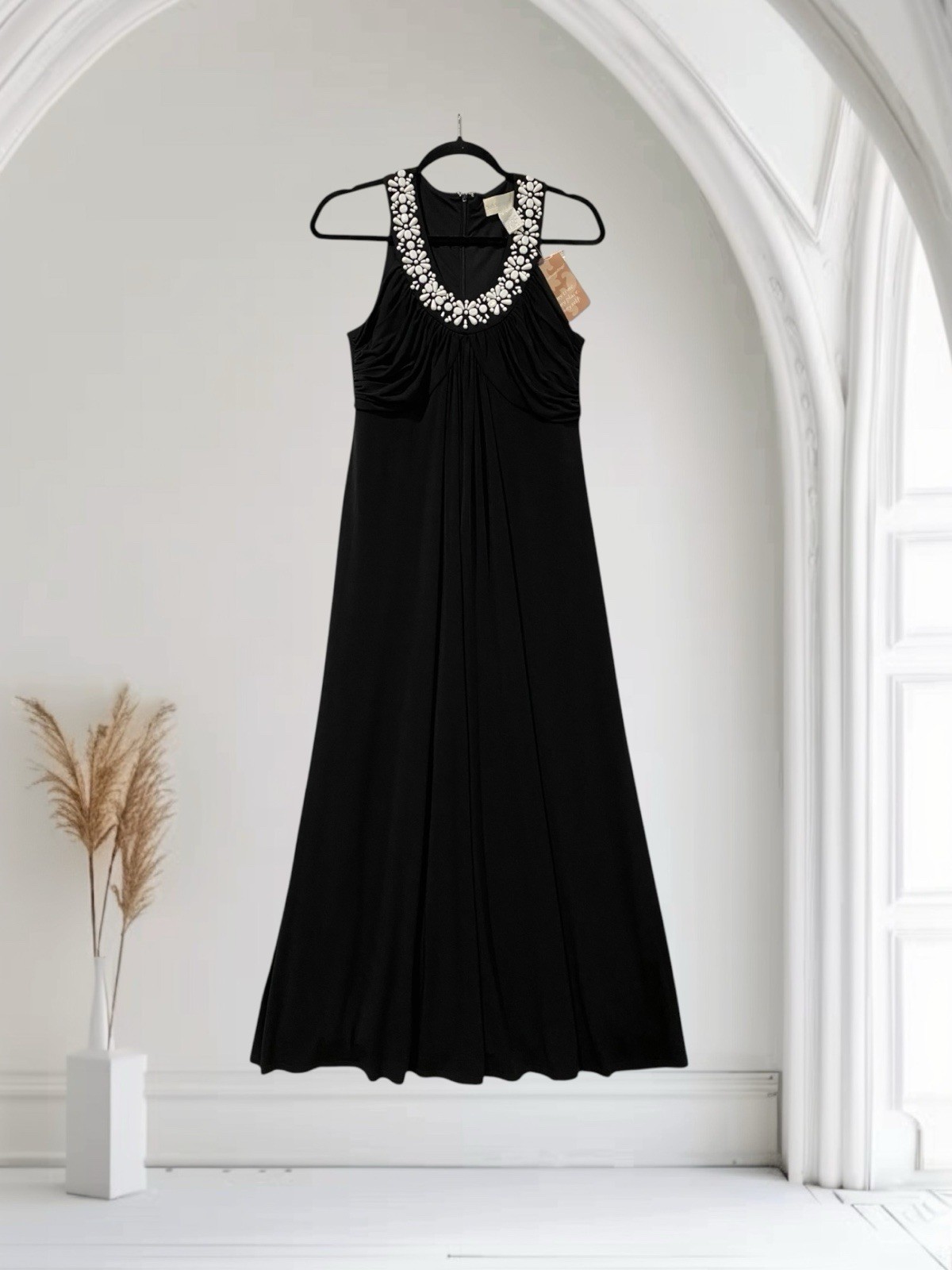 Soft Surroundings Black Beaded Maxi Dress Size XS Elegant Summer Party Event NWT