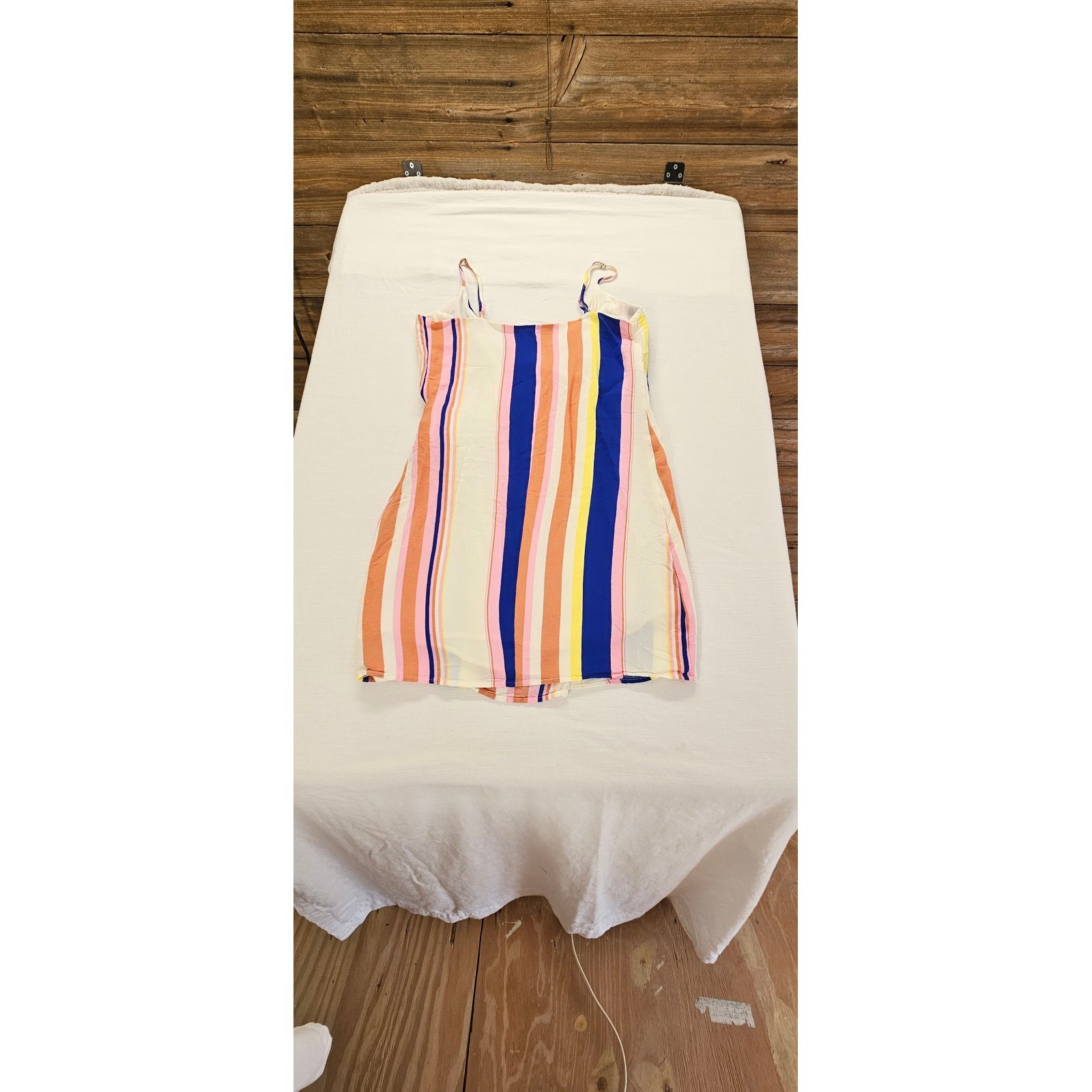 Line + Dot Multi Color Vertical Stripe Wrap Mini Dress LD3928A Small