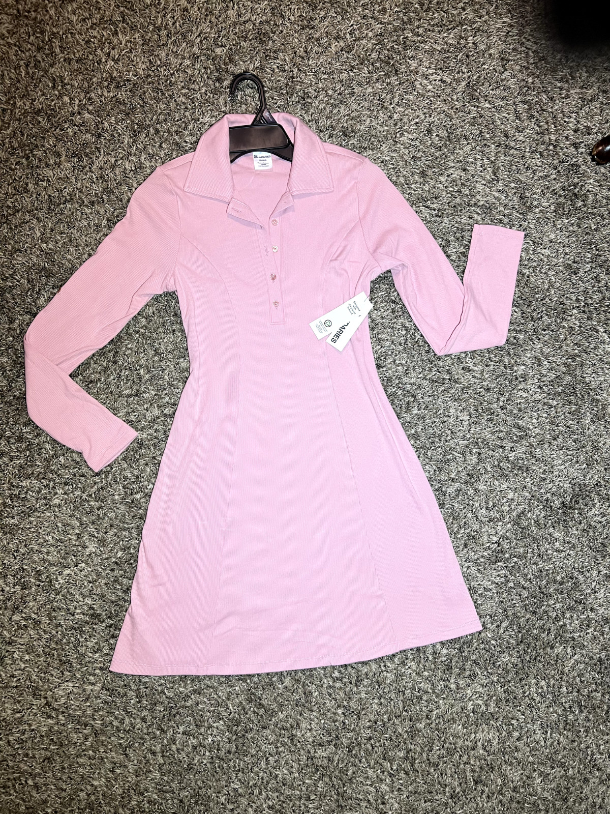 No Boundaries Ribbed Polo Dress with Long Sleeves, Women’s XS