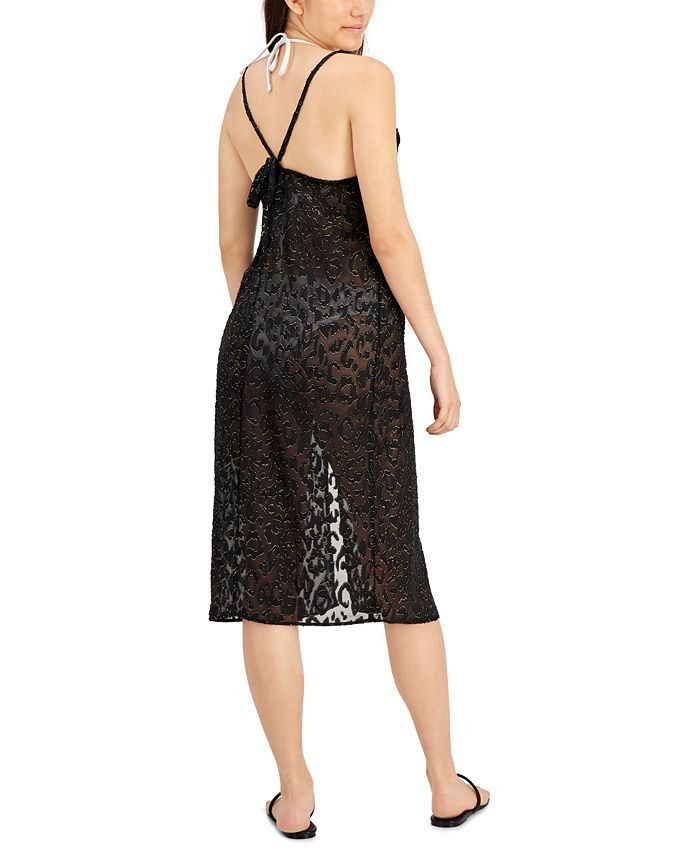 Miken Juniors’ Lurex Animal-Print Midi Cover-Up Dress, Black, X-Small