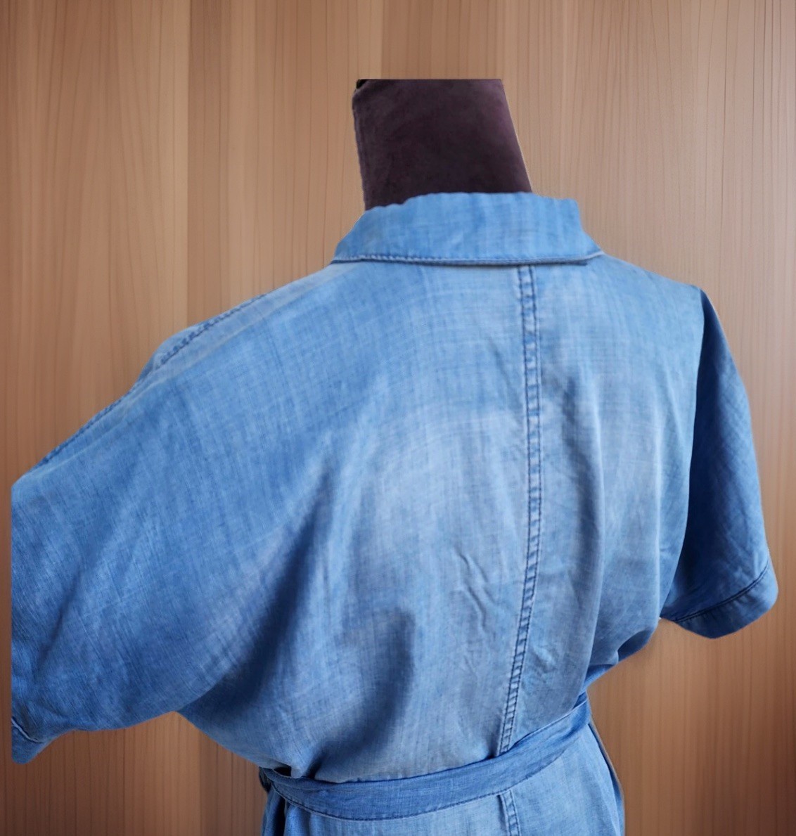 H&M Denim Women’s Dress Blue Denim Snap Buttons Short Sleeve Tie Sz 6