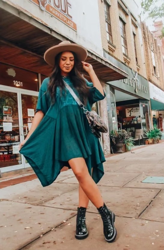 free people THE JERRY LOUNGE teal blue star gazer eagle boho t shirt DRESS top S