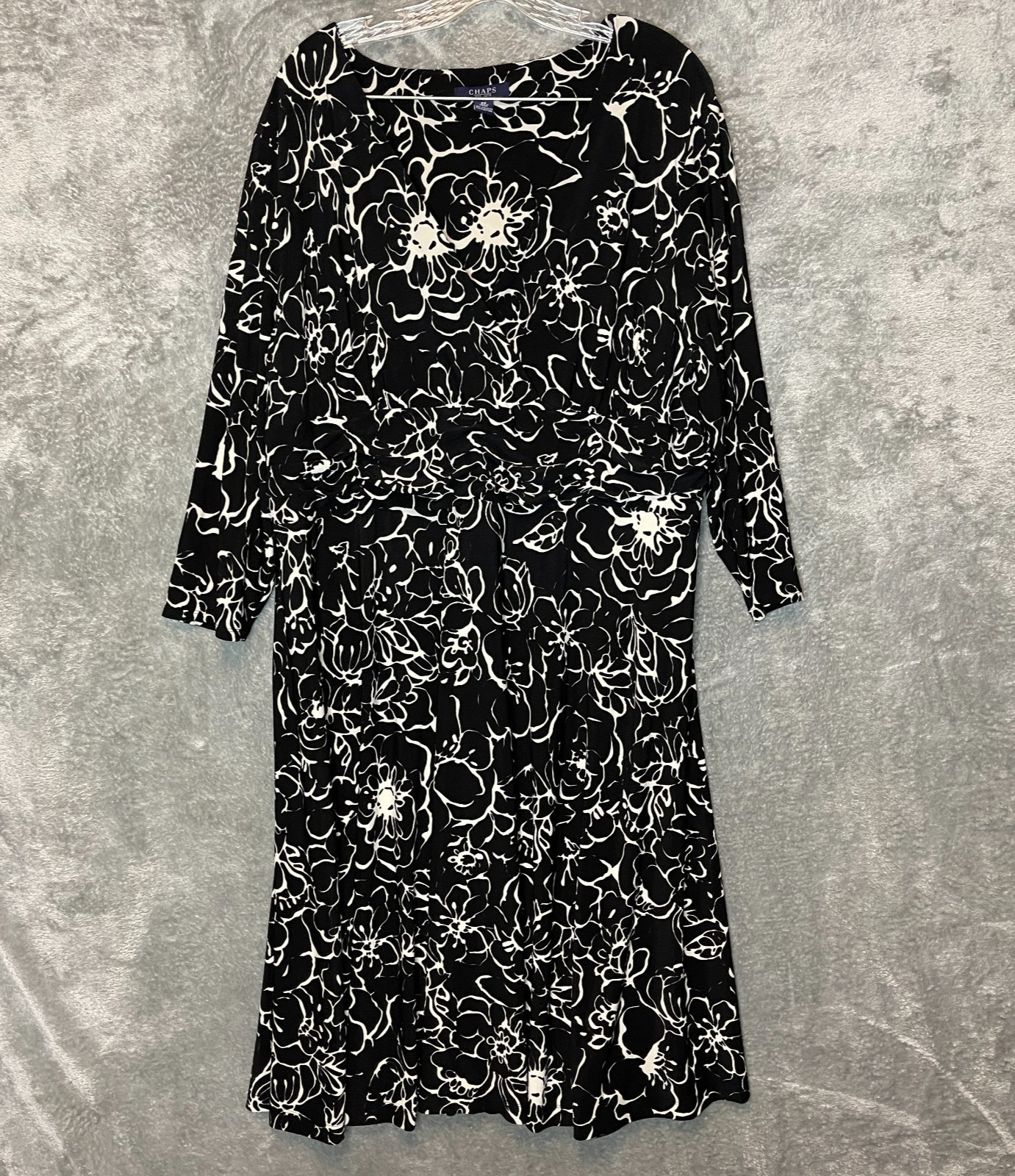 Chaps Women Floral Monogram Ruched Surplice Long Sleeve Jersey Maxi Dress 2X