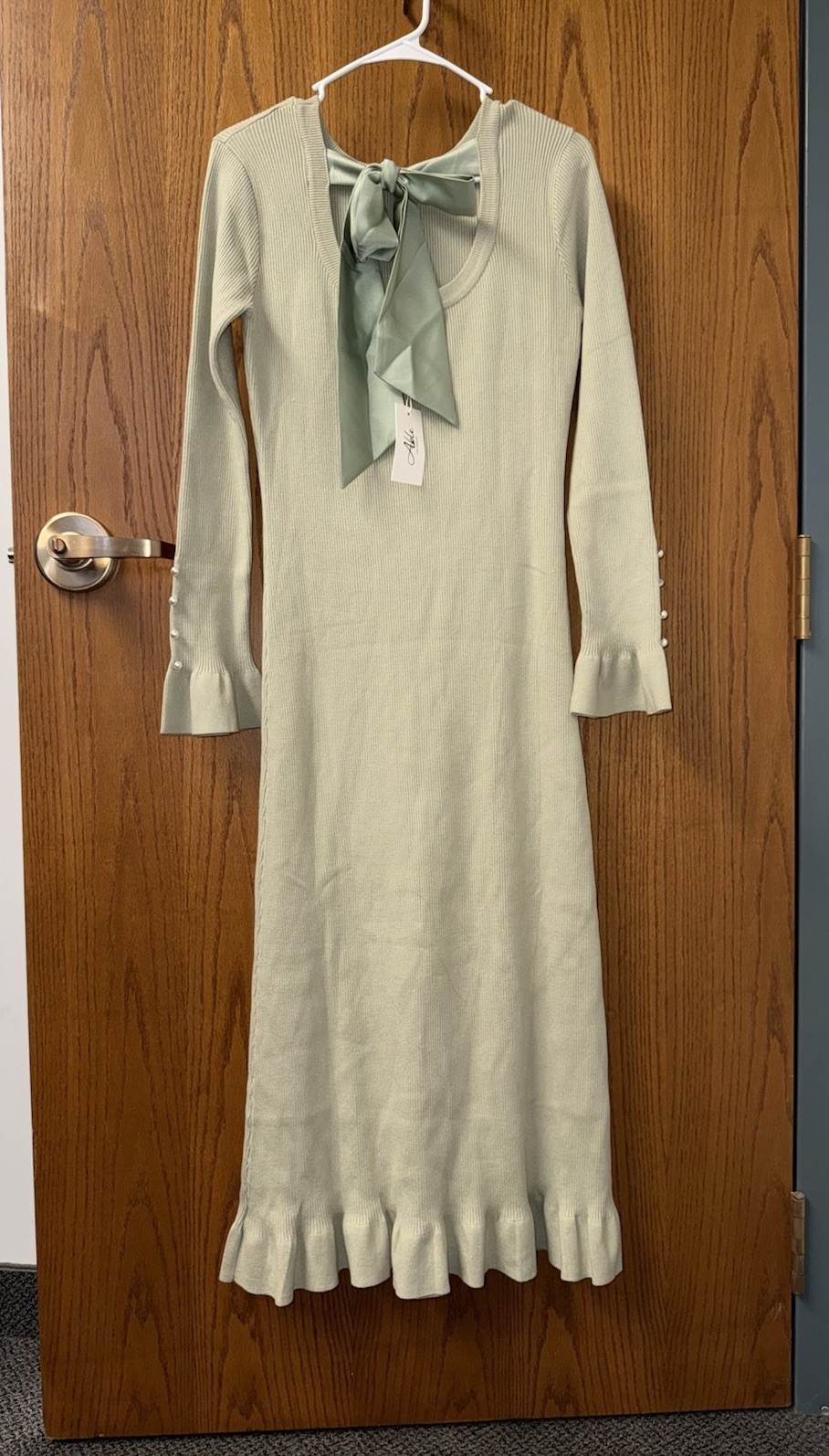 NWT Able USA 2025 Spring Collection Open Bow Back Maxi Dress Sage Green Large L