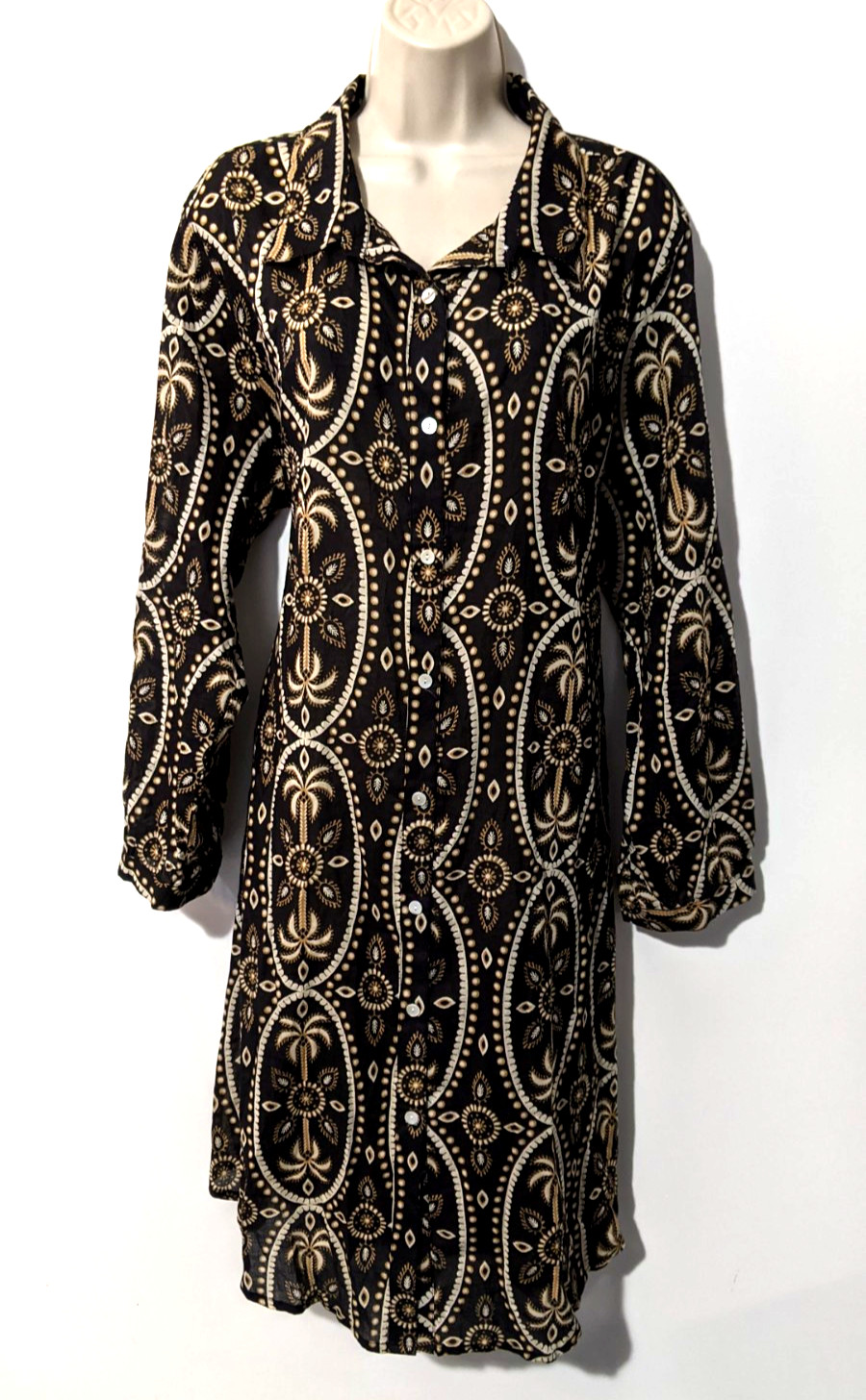 Haute Hippie Womens Long Sleeve Button Front Shirt Dress Sz XL Cotton Semi Sheer