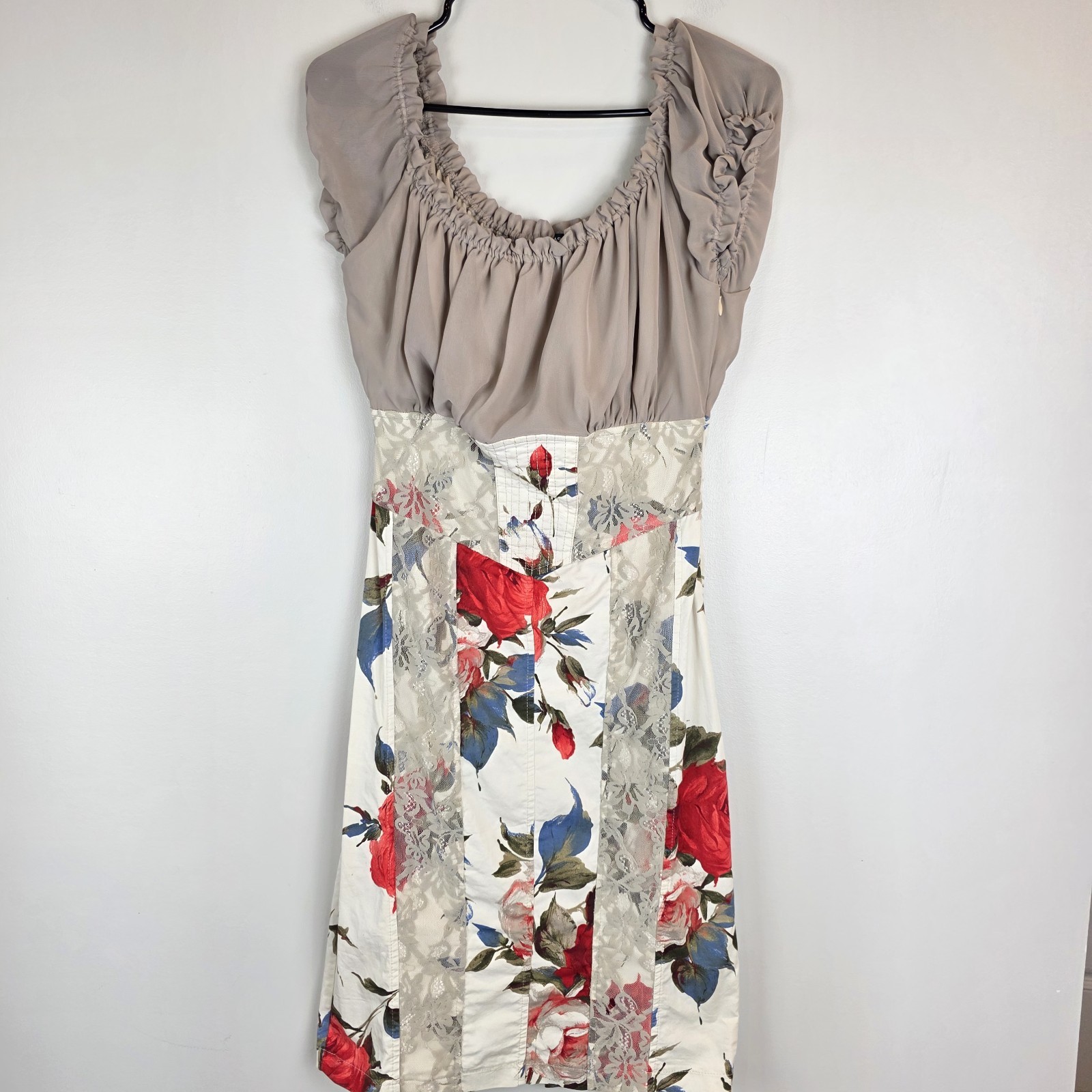 DRESS AUTHENTIC RINA SCIMENTO FLORAL PRINT ROSES RED WOMENS MEDIUM LACE.B04