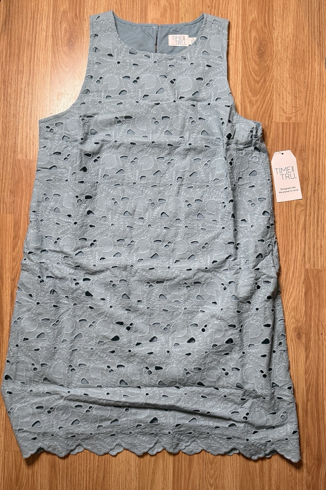 Women’s Time And Tru Eyelet Mini Dress Caspian Blue Size M (8-10) 1117