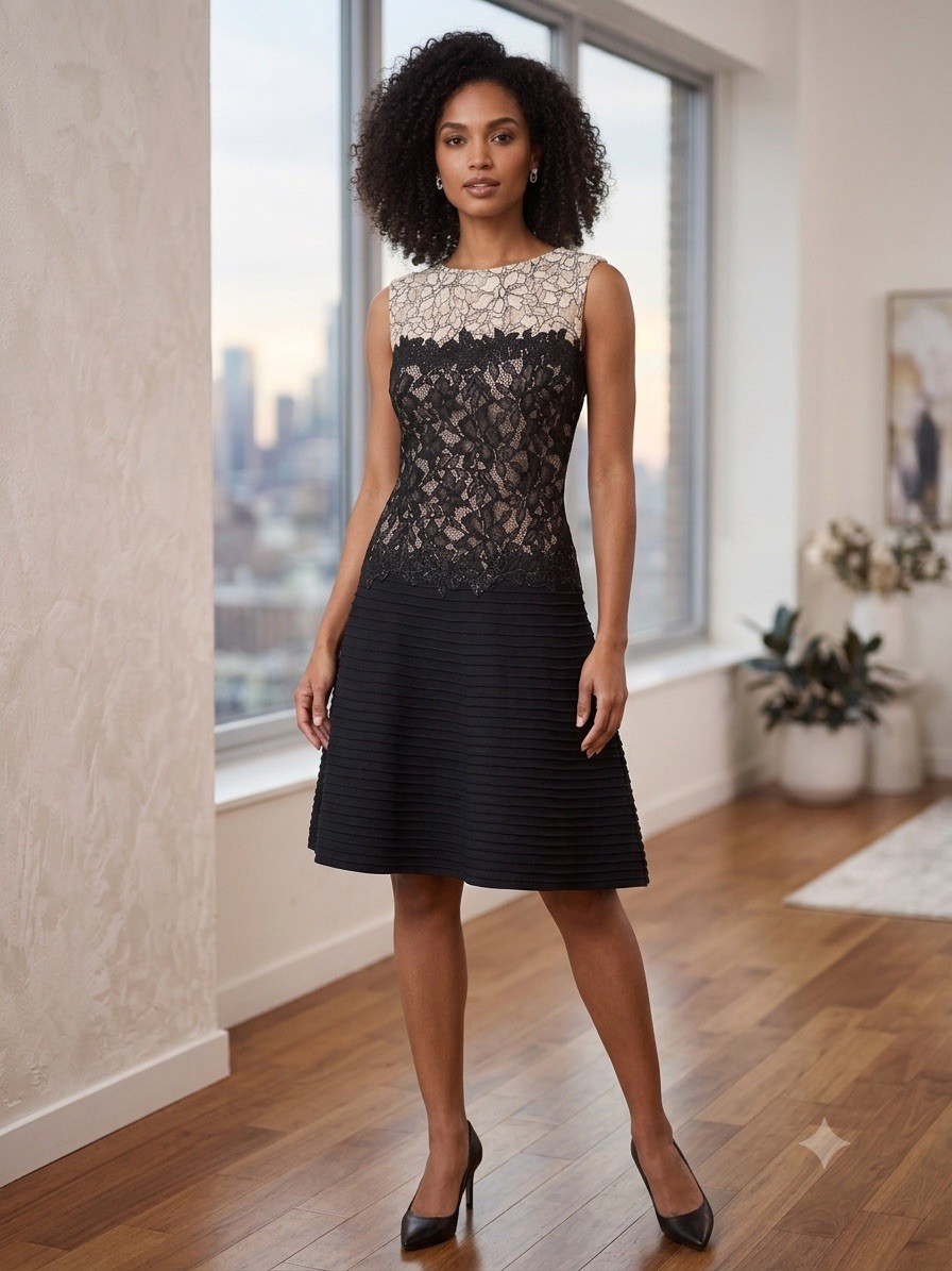 Tadashi Shoji Neoprene A-line Dress Womens Sz 4 Lace Cocktail Wedding Formal