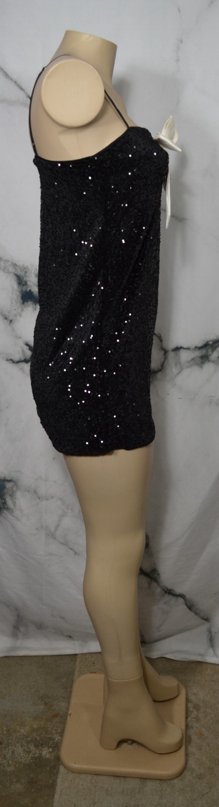 DIVIDED H & M NEW NWT Black Sequin Mini Dress XS Ivory Bow at Bust Adjust Straps