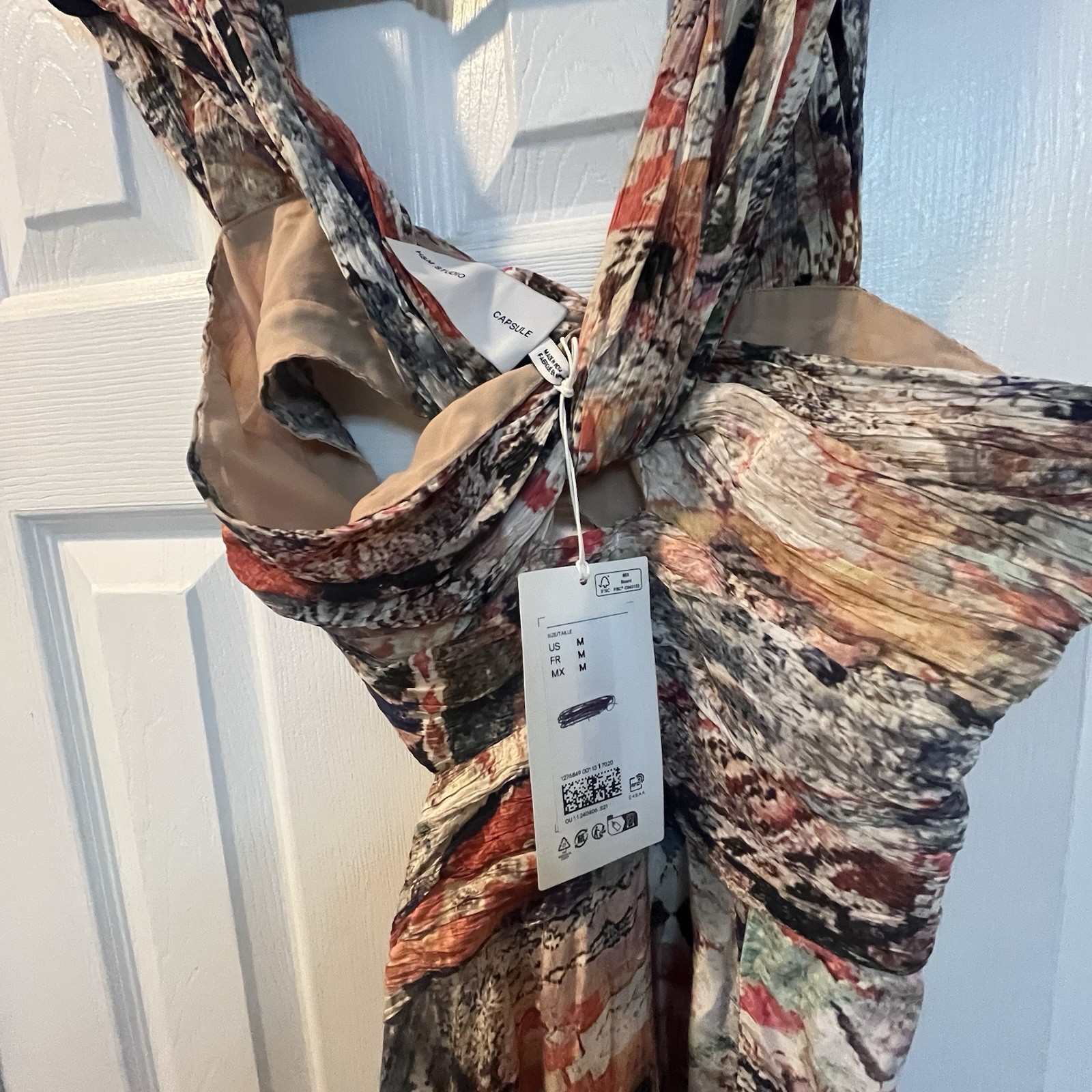 Draped Beige Patterned Dress. H&M Studio Capsule Collection. Sz M. NWT. SOLD OUT