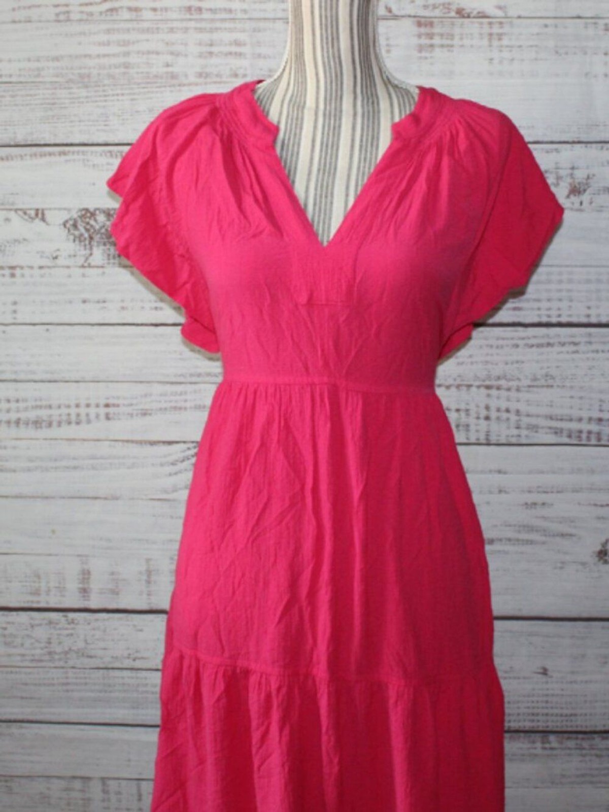 Calvin Klein Flutter Sleeve Gauze Midi Dress Lipstick Color Size 12