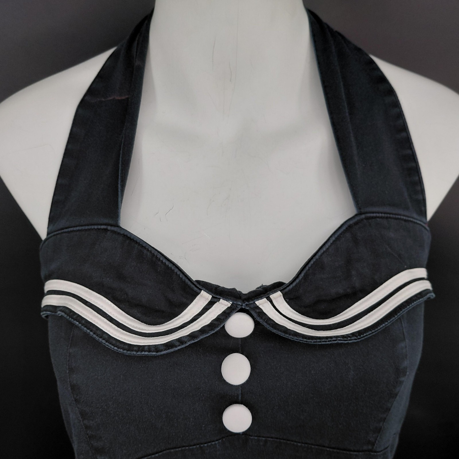 Hell Bunny Vixen Dress Womens Large Black Halter Nautical Skull Fit Flare Gothic
