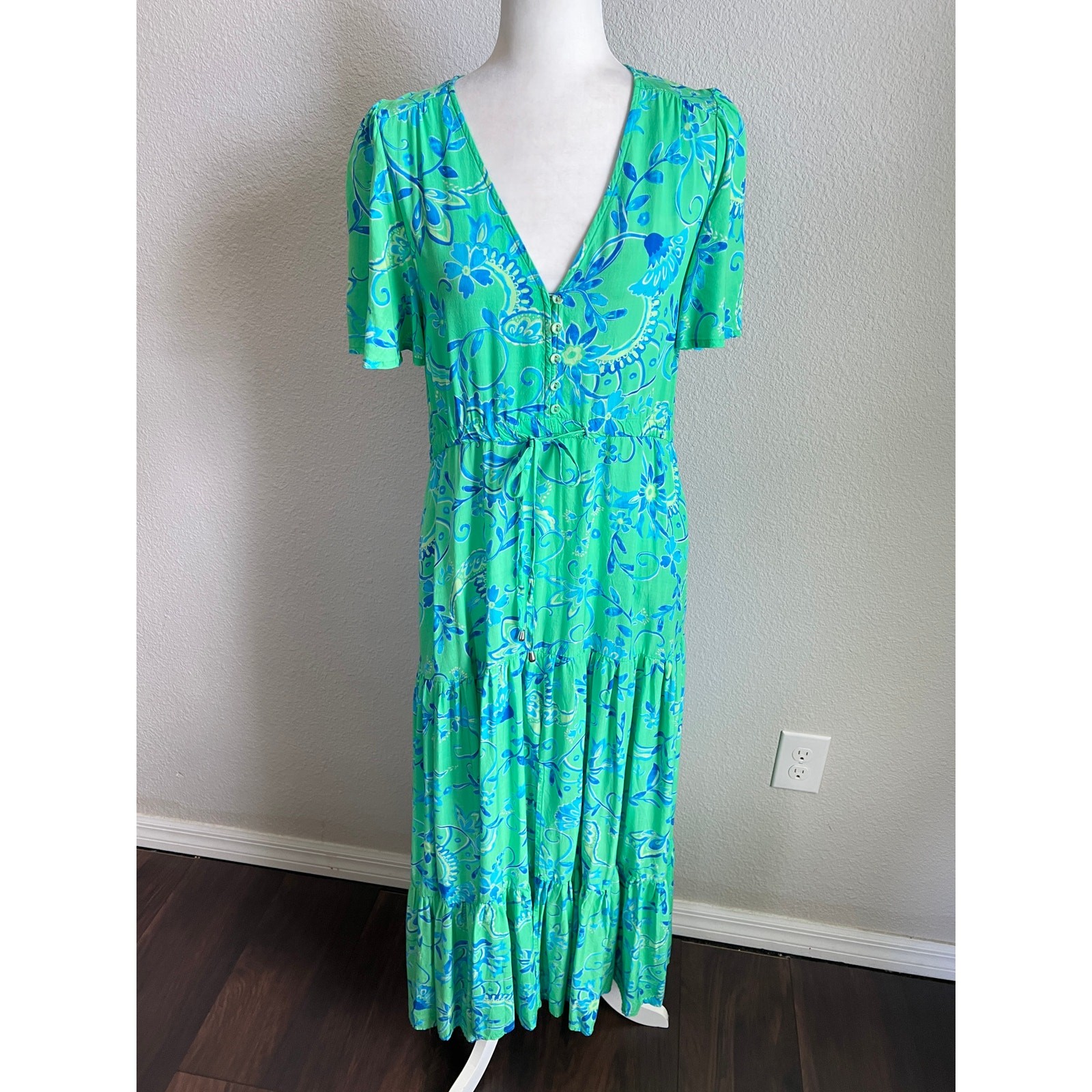 Proud Poppy Bonnie Evergreen Floral Maxi Dress Women’s 8 Fairy Whimsy